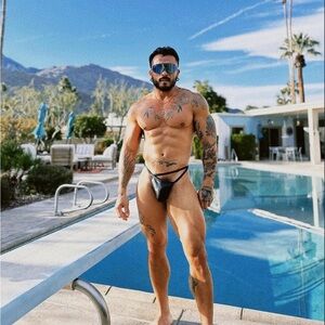 BLACK A-SYM VEGAN LEATHER THONG - SMALL